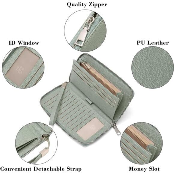 New Womens Wallet RFID Blocking Leather Zip Around Wallet Large Capacity - Picture 6 of 7